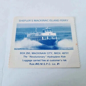 Shepler's Mackinac Island Ferry Ticket Stub VTG